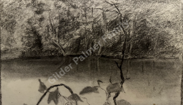 Charcoal Sketch Of The River Bank
