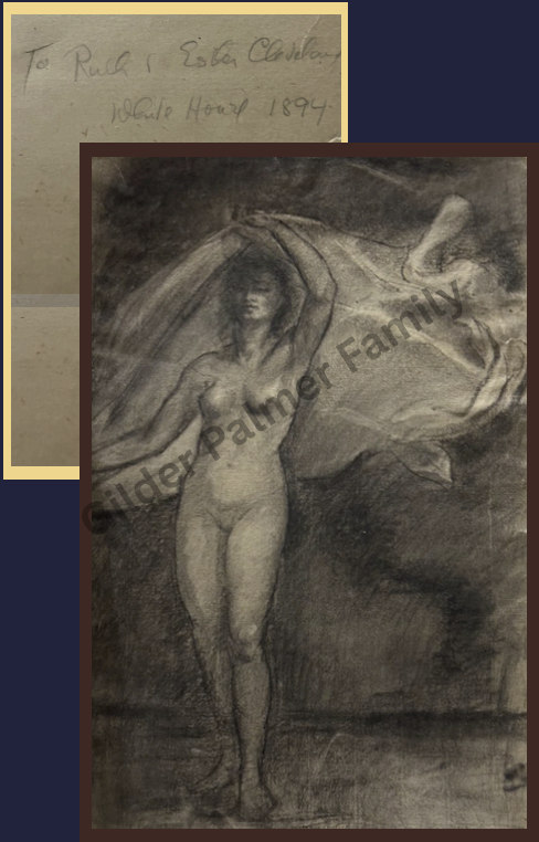RARE NUDE SKETCH OF FIRST LADDY FRANCESFOLSOMCLEVLAND Artist: Helena De Kay Gilder Medium: Charcoals Date: ca. 1894 Provenance: Scetched At The White House In 1894 $ 450K P R I C E (U S President Grover Cleveland's Wife)